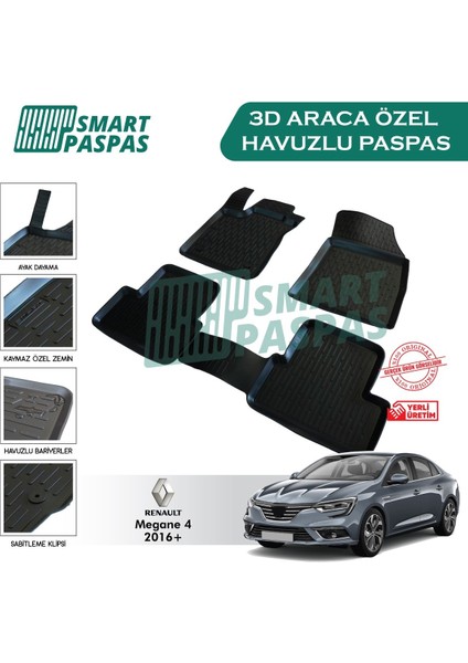 Renault Megane (4) 2016  ve Sonrası 3D Havuzlu Paspas