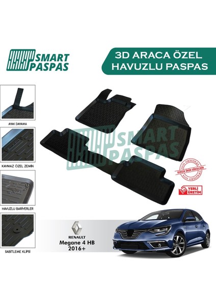 Renault Megane (4) Hb 2016  ve Sonrası 3D Havuzlu Paspas