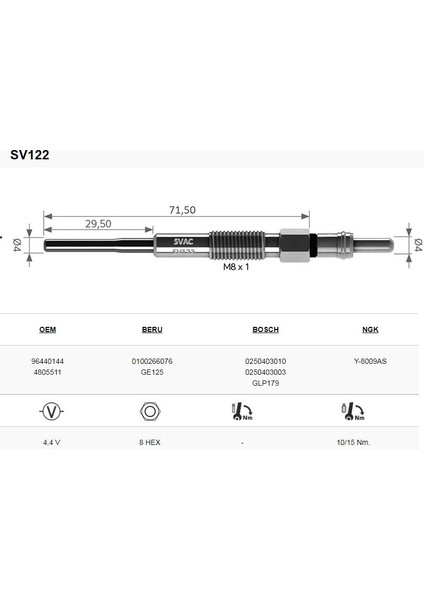 Daewoo Nubira (Isıtma) Bujisi 4'lü Takım modelleri