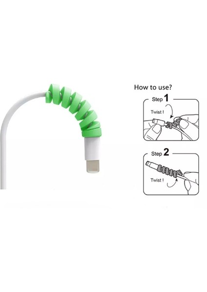 4 Lü Spiral Kablo Koruyucu Silikon Set Şarj Kablosu Kulaklık Kablosu Koruyucu