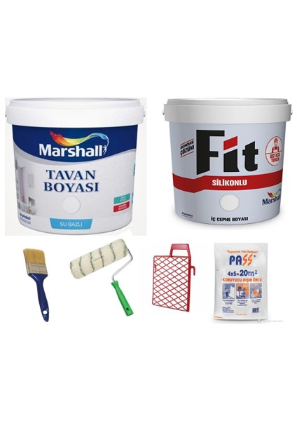Fit Silikonlu Duvar Boyası 20 Kg+Marshall Tavan Boyası 10 Kg+Boyama Takımı