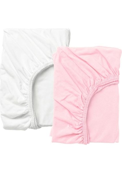 2 Li Lastikli Çarşaf Seti 60X120 cm Bebek Odası Pamuklu Lastikli Çarşaf Pembe-Beyaz