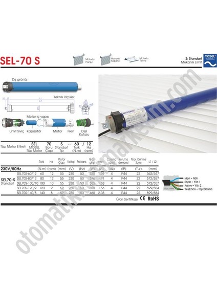 80 Nm Düz Tüp Kepenk/giyotin Motoru (Ø70 Lık Boru Uyumlu)