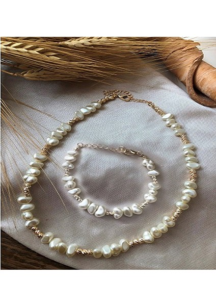 Barok İnci Kısa Kolye ve Bileklik Set