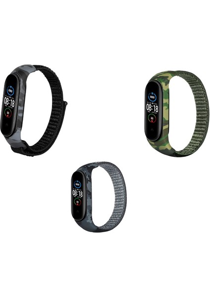 Xiaomi Mi Band Bileklik 3,4,5,6 Uyumlu Cırtlı Ayarlanabilir Hasır Kumaş Kordon 3'lü Kombin