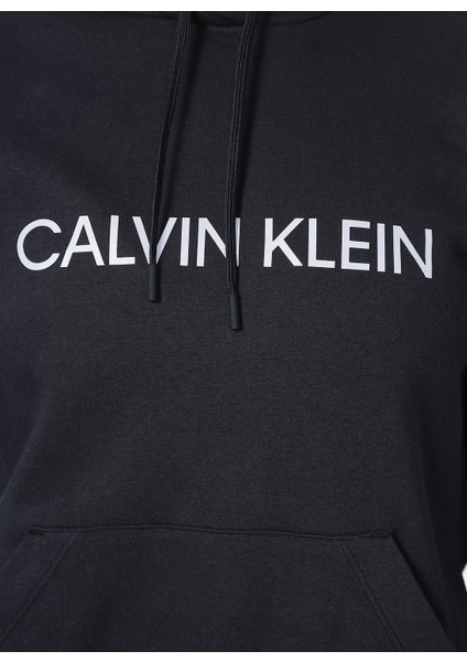 00GWF1W311PW - Hoodie Kapüşonlu Regular Fit Düz Siyah Kadın Sweatshirt