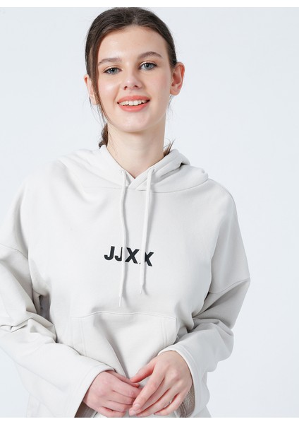 Kapüşonlu Oversize Düz Krem KadınSweatshirt - Jxcarla Ls Oversize Hoodie By