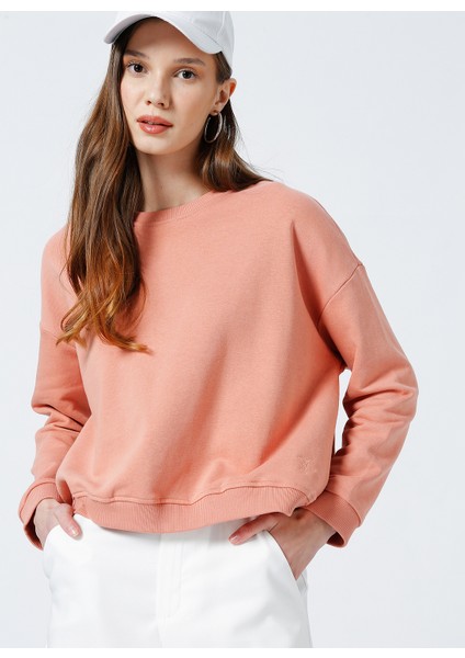 Ravello-Y Bisiklet Yaka Crop Düz Pembe Kadın Sweatshirt