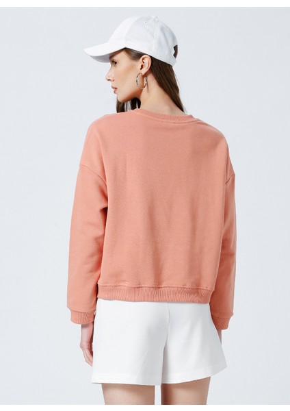 Ravello-Y Bisiklet Yaka Crop Düz Pembe Kadın Sweatshirt