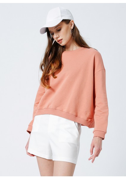 Ravello-Y Bisiklet Yaka Crop Düz Pembe Kadın Sweatshirt