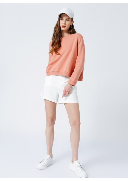 Ravello-Y Bisiklet Yaka Crop Düz Pembe Kadın Sweatshirt