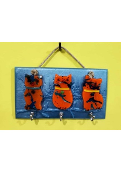 Dekoratif Cam Kedi Figürlü Anahtar Askılığı 17*20CM
