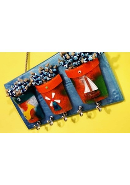 Dekoratif Cam Saksı Figürlü Anahtar Askılığı 17*20CM
