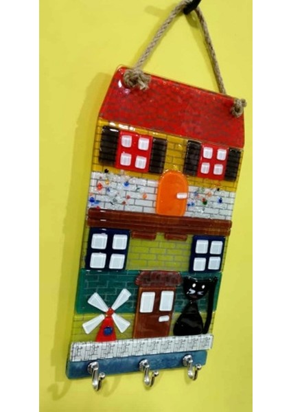 Dekoratif Kedili Ev Figürlü Anahtar Askılığı 30*13 cm