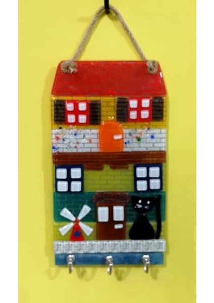 Dekoratif Kedili Ev Figürlü Anahtar Askılığı 30*13 cm