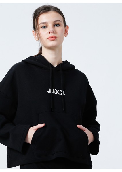 Kapüşonlu Oversize Düz Siyah Kadın Sweatshirt - Jxcarla Ls Oversize Hoodie By