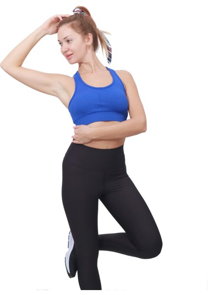 Yüksek Bel Siyah Desenli Toplayıcı Spor Tayt - GLINT.2478