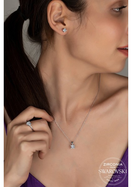 Union Swarovski Zirconia Kadın 4 Tırnak Gümüş Set