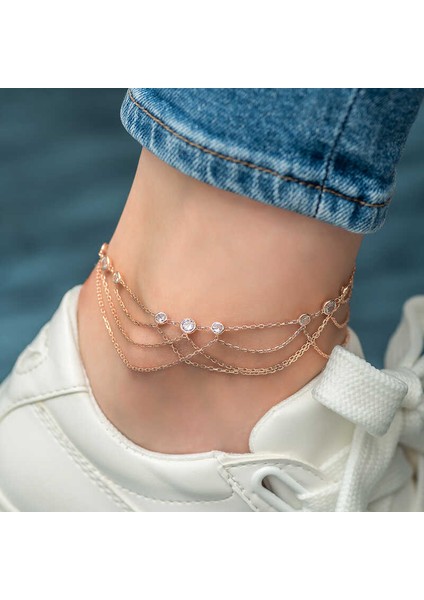 Gümüş Çift Zincirli Beyaz Taşlı Halhal fiyatları