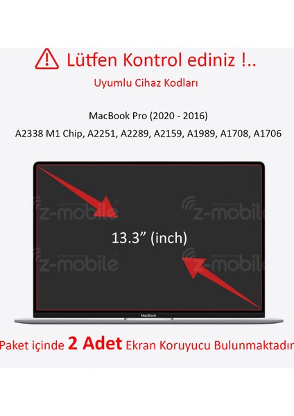 Apple MacBook Pro 13.3' Ekran Koruyucu Nano Esnek Kırılmaz Koruyucu A2338 A2251 A2289 Uyumlu 2 Adet