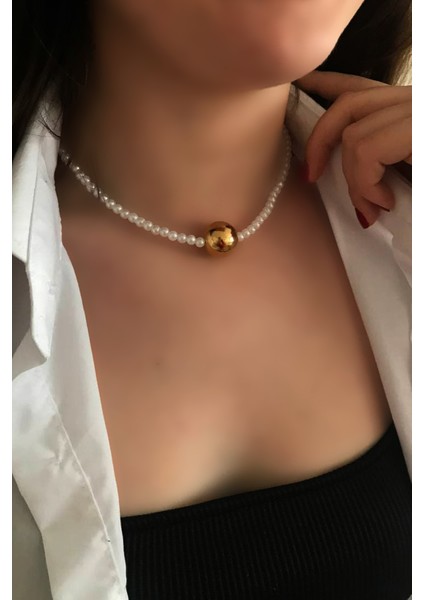 Kadın Incili Top Detaylı Ayarlanabilir Kolye