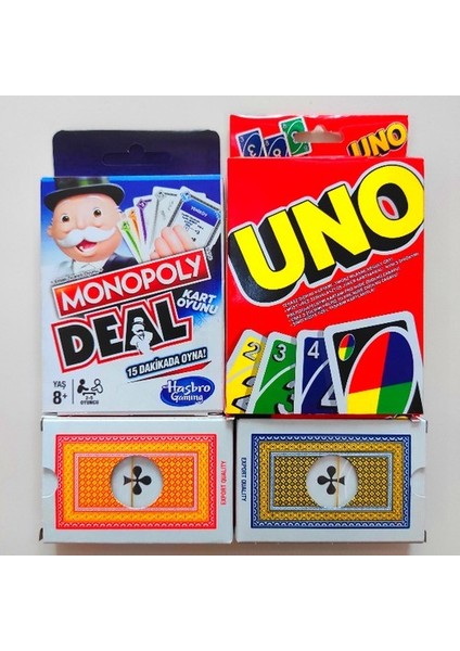 Uno,monopoly Deal ve 2 Deste Iskambil Kağıdı