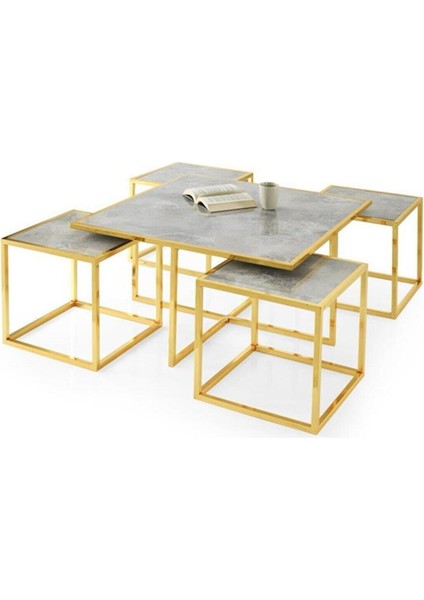 Kares 4 Zigonlu Orta Sehpa Metal Gold 90X90X47CM