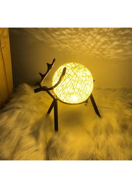 Geyik LED Gece Lambası El Dokuması Abajur Ay Lambası Uzaktan Karartma Hayvanlar Masa Lambası (Yurt Dışından)