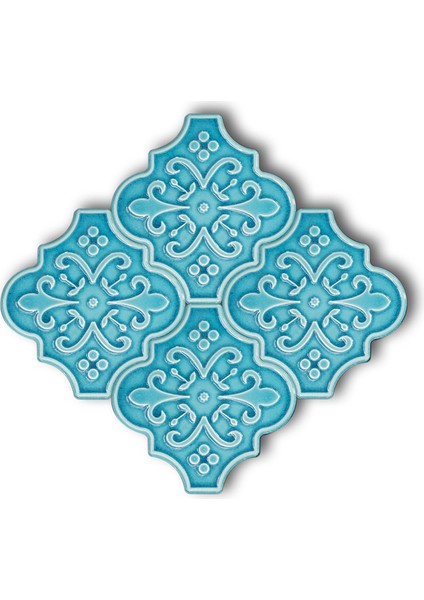 SS03-06 Ottoman Çiçekli Turkuaz Karo 1 Adet
