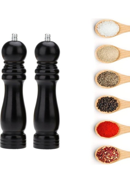 2 Adet Karabiber Tuz Kahve Baharat Öğütücü Ahşap