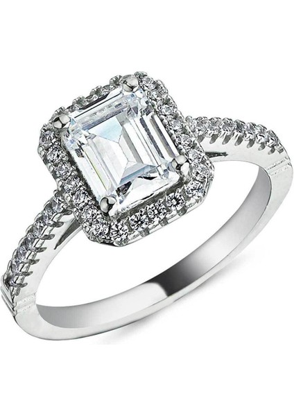 925 Ayar Gümüş Prenses Kesim Baget Taşlı Kadın Yüzük