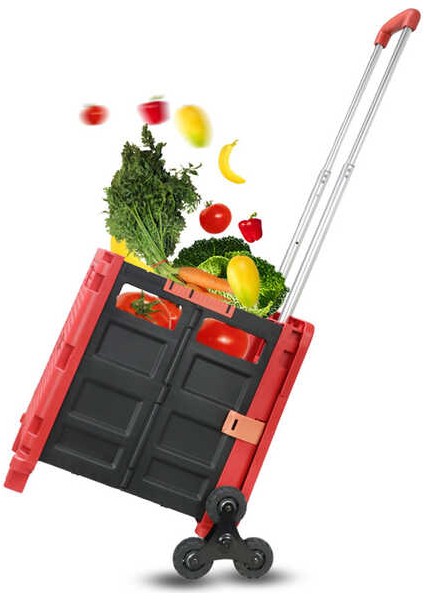 6 Tekerlekli Merdiven Çıkabilen Katlanır Portatif Koli Yük Paket Taşıma El Pazar Arabası 100KG modelleri