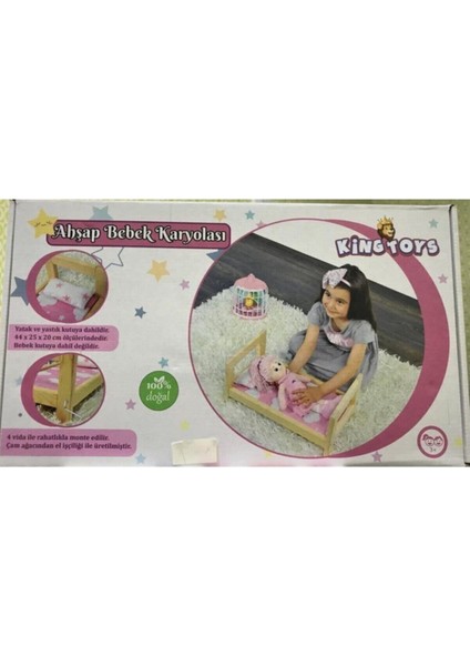 Oyuncak Ahşap Bebek Karyolası 44 cm Kolay Monte Edilir Kız Çocuk Evcilik Oyuncakları