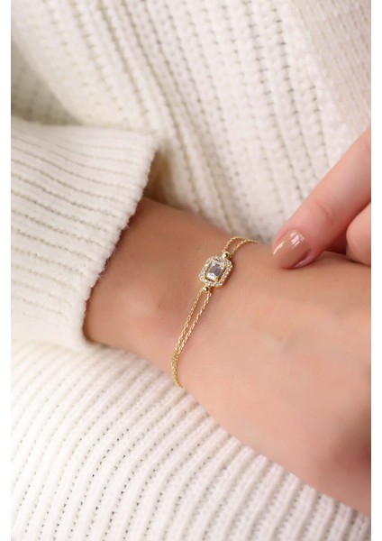 Altın Kaplama Beyaz Baget Taşlı 925 Ayar Gümüş Bileklik