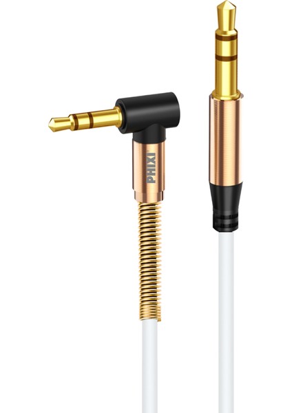 A811 L’ Kesim Metal Başlıklı ve Yaylı 3.5mm Aux Kablosu