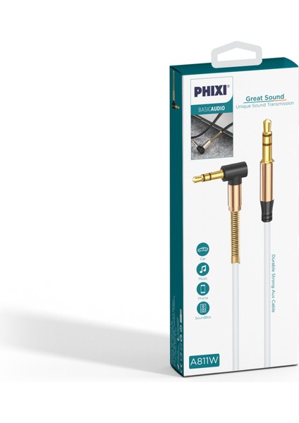 A811 L’ Kesim Metal Başlıklı ve Yaylı 3.5mm Aux Kablosu fiyatları