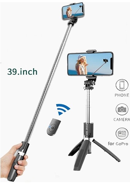 L02 4in1 Selfie Çubuğu Uzaktan Kumandalı Bluetooth Tripod