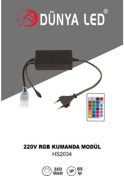 HS2034 220V Rgb Kumanda Kolay Kullanım