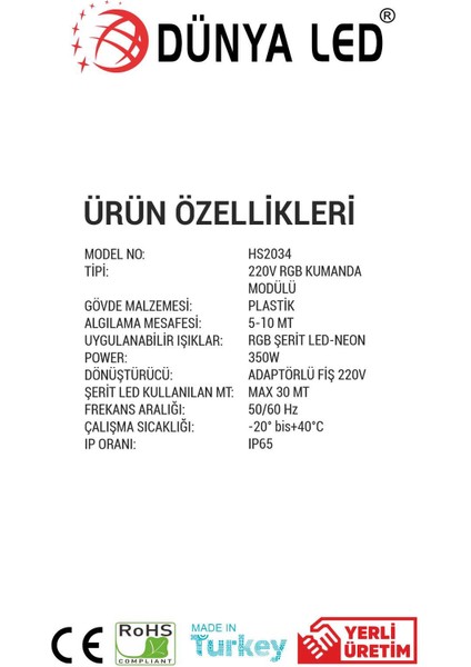 HS2034 220V Rgb Kumanda Kolay Kullanım modelleri