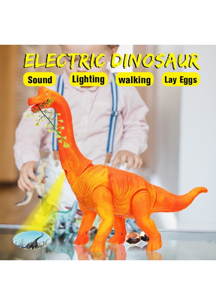 Çocuk Brachiosaurus Dinozor Için Elektrikli Oyuncak Yumurta Yatırıyor Ses Projeksiyon Yürüyüşleri