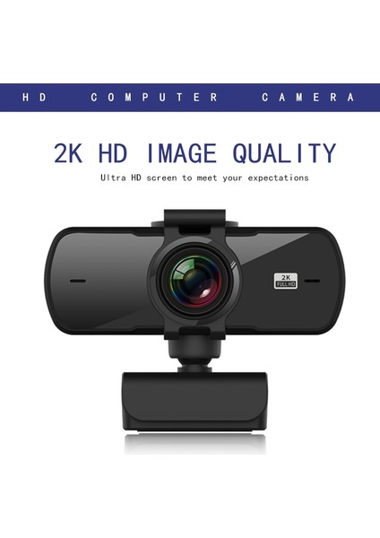 360 Derece Dönebilen C5 4 Milyon Piksel Otomatik Odak 2k Hd Sürücüsüz Mikrofonlu USB Webcam -Siyah (Yurt Dışından)
