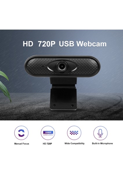 Mikrofonlu 720P USB Webcam -Siyah (Yurt Dışından)