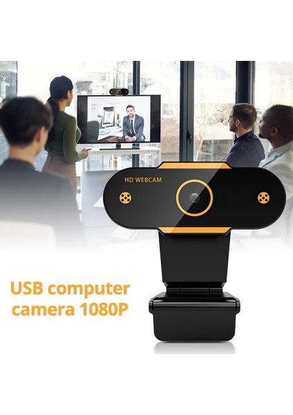 1080P Hd USB 2.0 Pc Masaüstü Webcam, Yapılandırma: Düzenli -Siyah/turuncu (Yurt Dışından)