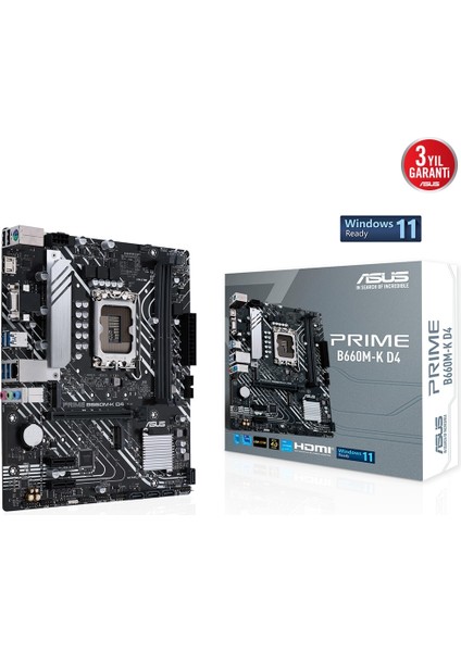 Prıme B660M-K D4 Intel B660 Lga1700 DDR4 5333 Hdmı Vga Çift M2 Usb3.2 Matx (Prıme B660M-K D4) Anakart