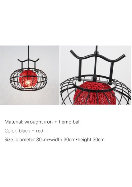 30 Cm Fener Avize, 220 V E27 * 1 Ampul Olmadan, Retro Zen Klasik Çin Tarzı Kırmızı Ferforje Kenevir Topu Avize (Yurt Dışından)