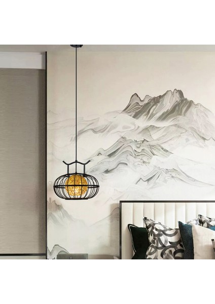 30 Cm Fener Avize, 220 V E27 * 1 Ampul Olmadan, Retro Zen Klasik Çin Tarzı Sarı Ferforje Kenevir Topu Avize (Yurt Dışından)