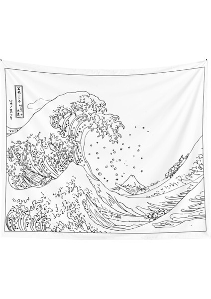 Siyah Ve Beyaz Duvar Asılı Goblen Japon Goblenler Boho Yatak Örtüsü Battaniye Bohemian Stil Asılı Yoga Mat | Dekoratif Gobiyeller (Beyaz) (Yurt Dışından)