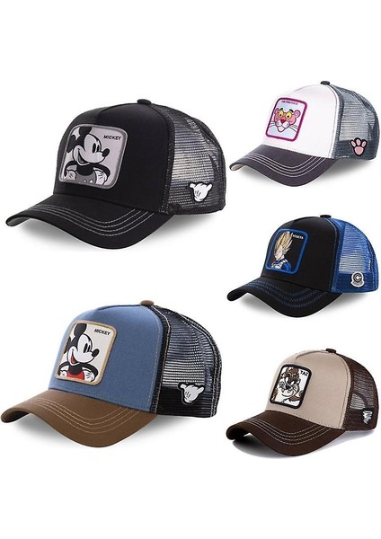 Anime Karikatür Mickey Donald Duck Snapback Pamuk Beyzbol Şapkası, Erkekler Kadınlar Kalça (Pembe Panter Siyah) (Yurt Dışından)