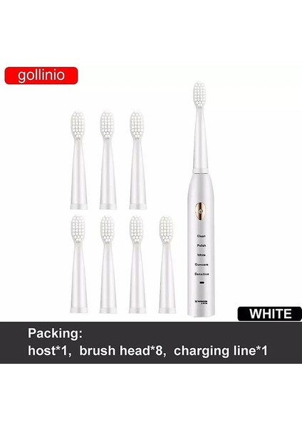 Gollinio Sonic Elektrikli Diş Fırçası Yetişkin Zamanlayıcı Fırçası 5 Modu Usb Şarj Şarj Edilebilir Diş Fırçaları Yedek Kafaları Set Gl15A (Gl15 Beyaz 8 Kafaları) (Yurt Dışından) fiyatları