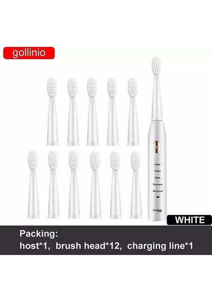 Gollinio Sonic Elektrikli Diş Fırçası Yetişkin Zamanlayıcı Fırçası 5 Modu Usb Şarj Şarj Edilebilir Diş Fırçaları Yedek Kafaları Set Gl15A (Gl15 Beyaz 8 Kafaları) (Yurt Dışından) modelleri